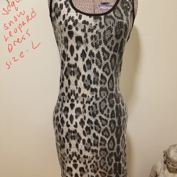 Black White Sequin Leopard Dress - Picture 1 of 2